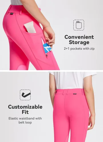 Miniatura 29 de baleaf Pantalones de equitación para niñas, pantalones ecuestres para niños, con parche en la rodilla, bolsillo con cremallera