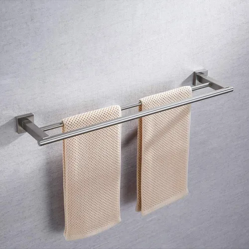 Miniatura 3 de Miyili Toallero doble de 24 pulgadas de acero inoxidable cepillado para toallas de baño, soporte de pared, A02N60B Acero cepillado