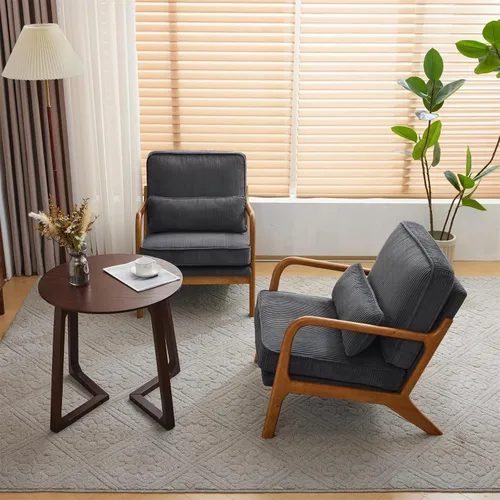 Miniatura 11 de VINGLI Juego Mejorado de 2 Sillones de Acento de Pana Premium, Sillón Tapizado con Brazos, Silla de Lectura Cómoda de Madera Maciza con Almohada