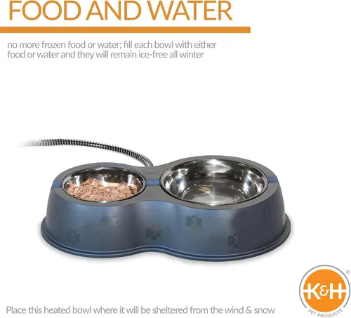 Miniatura 2 de K&H Pet Products Cuencos exteriores con calefacción para comida y agua de gatos, estación de alimentación Thermo-Kitty Café para gatos callejeros