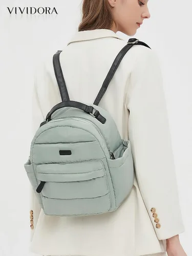 Miniatura 2 de Vividora Mini mochila acolchada para mujer, pequeña mochila acolchada de nailon ligero para viajes diarios, Gris Verde
