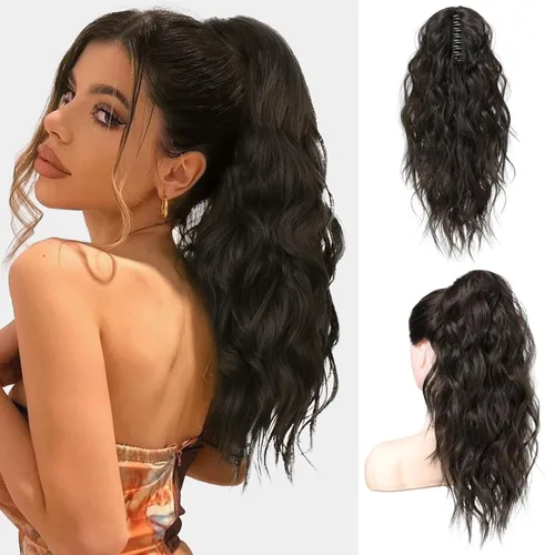 Miniatura 26 de FLUFYMOOZ Extensión de cola de caballo, extensión de cola de caballo con clip de garra de 18 pulgadas, extensiones de cabello ondulado y rizado