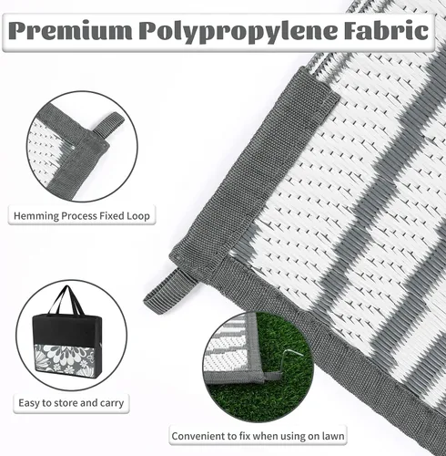 Miniatura 6 de Ileading Alfombra de paja de plástico para exteriores, 5 x 8 pies, divertido estilo floral, reversible, impermeable, no se desprende, alfombras