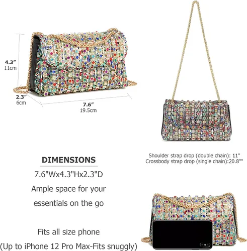 Miniatura 3 de Bolsos de mano con diamantes de imitación para mujer, bolsos de hombro con cadena, bolsas de noche brillantes para cóctel, graduación, fiesta, boda