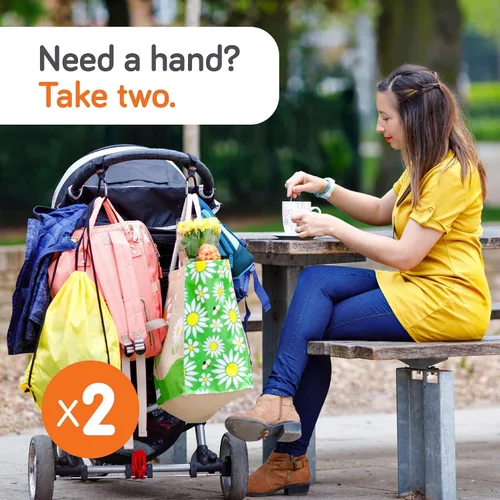 Miniatura 2 de Baby Uma Ganchos de cochecito para bolsas (paquete de 2) – Clips y ganchos universales para cochecito, antideslizantes con apertura con una sola