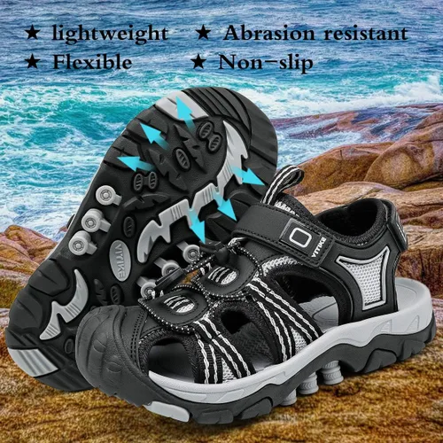 Miniatura 3 de JMFCHI Sandalias deportivas para niños, sandalias deportivas para exteriores, senderismo, atléticas, sandalias de playa con punta cerrada, zapatos