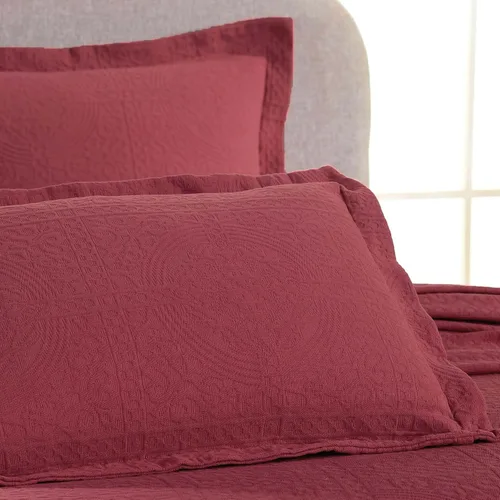 Miniatura 7 de Superior Fleur De Lis - Juego de colcha de algodón de 3 piezas, decoración de cama para el hogar, colcha decorativa con textura, 2 fundas de Granate