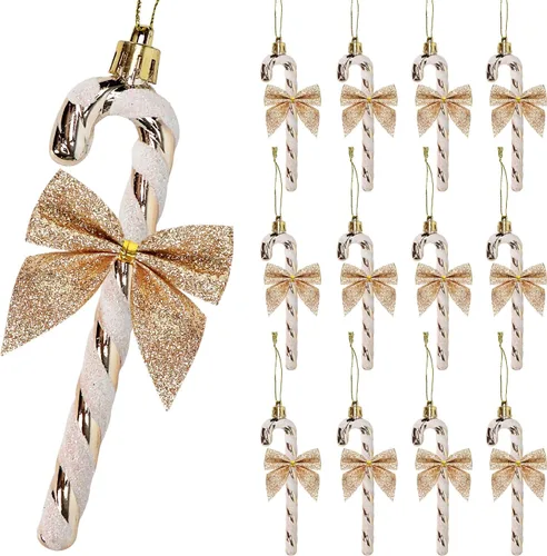Miniatura 14 de 24 piezas de decoraciones navideñas de bastón de caramelo, lazos de bastón de caramelo con purpurina de 5.5 pulgadas para árbol de Navidad, adorno