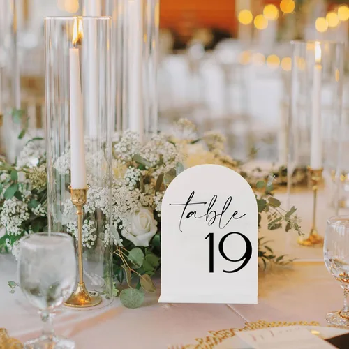 Miniatura 6 de Números de mesa de acrílico de arco blanco con soportes 1-30, letrero acrílico arqueado blanco de 5 x 7 pulgadas y bases, números de mesa de arco