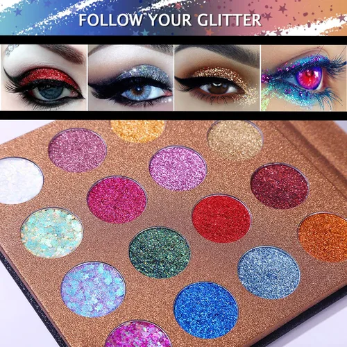 Miniatura 2 de UCANBE Pro Paleta de Sombra de Ojos con Purpurina - Paleta Profesional de 16 Colores - Polvo de Sombra de Ojos con Purpurina Prensada Gruesa y Fina