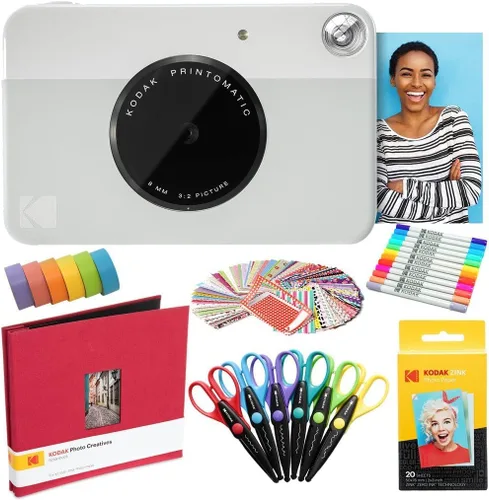Miniatura 7 de Kodak Printomatic - Paquete de arte para cámara instantánea (azul) + papel Zink (20 hojas) + álbum de recortes de tela de 8 x 8 + 12 marcadores