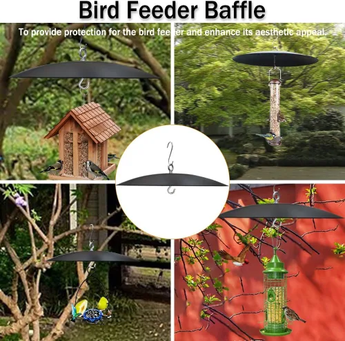 Miniatura 2 de Bafle de comedero de pájaros, protector para casas de pájaros, deflector colgante de metal de 13 pulgadas para exteriores, color negro Negro-1