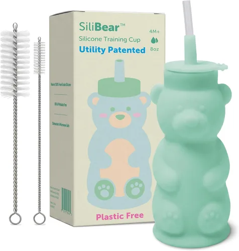 Miniatura 8 de Silipint Honey Bear - Vaso con popote para bebés, tapa suave de silicona de grado alimenticio, apto para lavavajillas, ligero y fácil agarre, Rosa