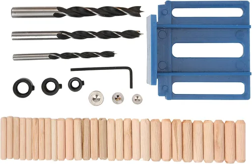 Miniatura 6 de Joyzan Guía de taladro de agujero de clavija de madera, kit de perforación de plantilla de clavija de mano, autocentrado, bolsillo recto, sierra Azul