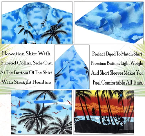 Miniatura 5 de LA LEELA Men's Hawaiian Shirt Button Down Short Sleeve Caribbean Skull Pirate Shirts for Men