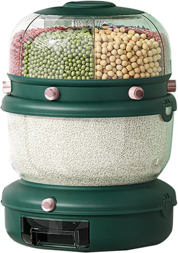 Miniatura 9 de Dispensador de cereales 20Lbs, Contenedor de almacenamiento de cocina giratorio de 360°, Dispensador de arroz y grano de doble capa, Contenedor