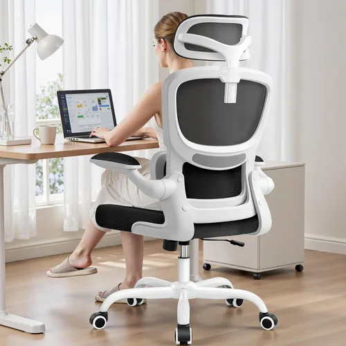 Silla de oficina ergonómica de respaldo alto, silla de escritorio de malla transpirable con soporte lumbar, reposacabezas ajustable, reposabrazos