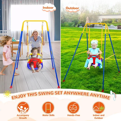 Miniatura 6 de Juego de columpios 3 en 1 para niños pequeños, columpio de bebé para interiores y exteriores, juego de columpios resistentes con soporte de metal