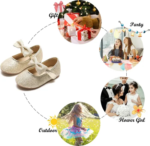Miniatura 5 de Felix & Flora Zapatos de vestir para niñas pequeñas - Zapatos planos Mary Jane para niñas de flores, zapatos de ballet para fiestas y bodas