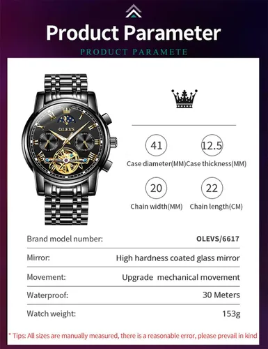 Miniatura 5 de OLEVS Relojes automáticos de cuerda automática para hombre, fecha y día, calendario, relojes de acero inoxidable, movimiento esquelético