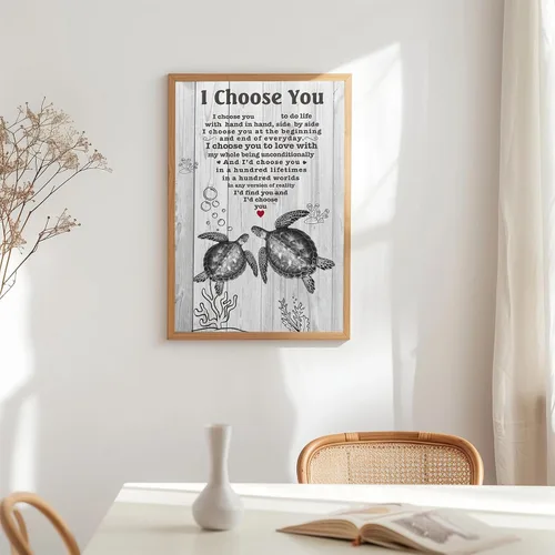 Miniatura 5 de YUOPTKITR Póster inspirador de tortuga para decoración de pared, impresiones en lienzo con texto en inglés "I Choose You", pinturas en lienzo