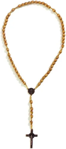 Miniatura 4 de KOMI Rosarios católicos de madera hechos a mano, collar de cuentas de rosario de madera de Belén, medalla de suelo santo y cruz de metal para regalo
