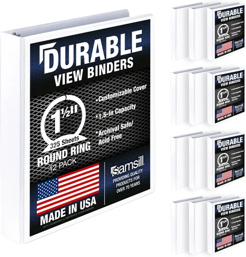 Miniatura 11 de Samsill Carpeta duradera de 0.5 pulgadas, fabricada en los Estados Unidos, carpeta transparente personalizable con anillos redondos, color negro