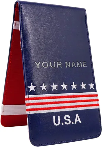 Miniatura 2 de Craftsman Golf USA Star Red Stripes Blue Pu Leather Scorecard & Yardage Holder Cover También disponible Versión personalizada Nombre