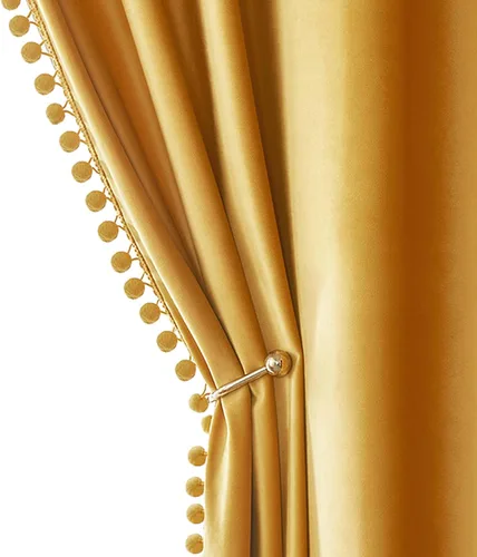 MIULEE - Cortinas de terciopelo con pompones amarillo mostaza para habitación/sala de estar, cortinas opacas para otoño, aislantes térmicos, de 84",