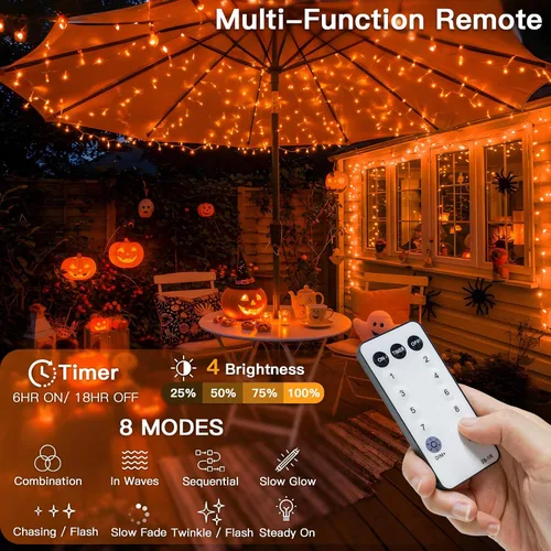 Miniatura 2 de suddus - Guirnalda 100 luces led conectable, control remoto, enchufe, impermeable, regulable, cable transparente, exterior, otoño, Halloween, Acción