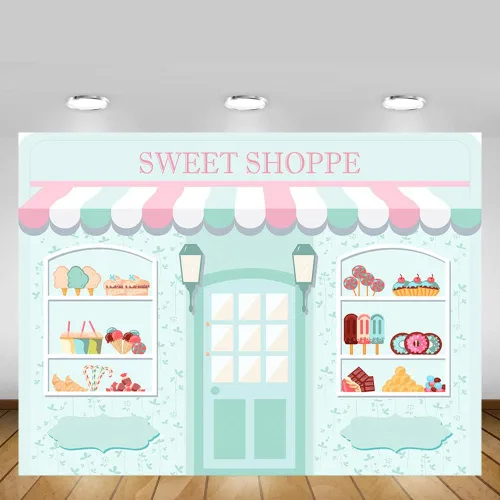 Miniatura 6 de MEHOFOND Telón de fondo Sweet Shoppe de 5 x 3 pies para niña, fondo de fotografía de cumpleaños, pancarta de fiesta para niños, baby shower, dona