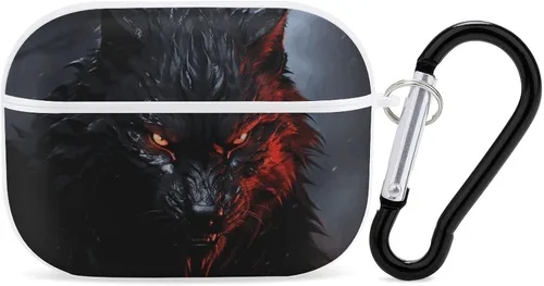 Miniatura 9 de Funda para auriculares con diseño de lobo negro grande con ojos rojos para AirPods Pro de 2ª generación con llavero, funda protectora rígida a
