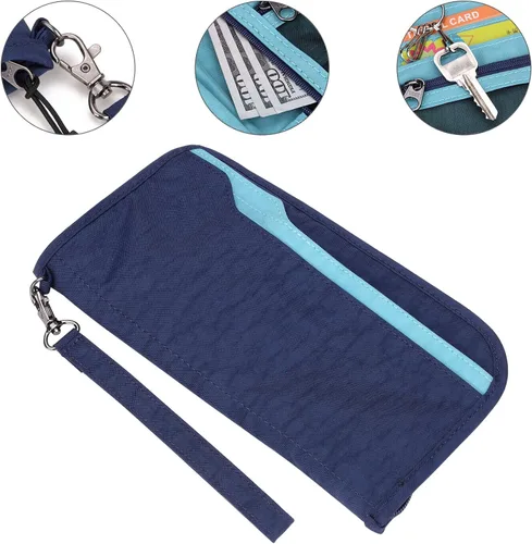 Miniatura 5 de ZOPPEN Cartera de viaje RFID y organizador de documentos con cremallera con correa de muñeca extraíble Cartera RFID