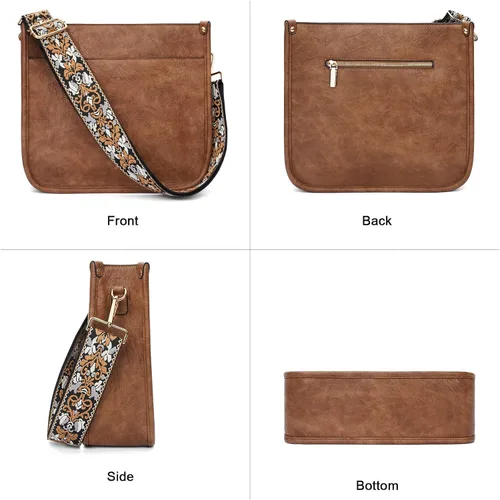 Miniatura 2 de HKCLUF Bolso cruzado para mujer, 2 piezasjuego de cartera de cuero con 2 correas ajustables para guitarra