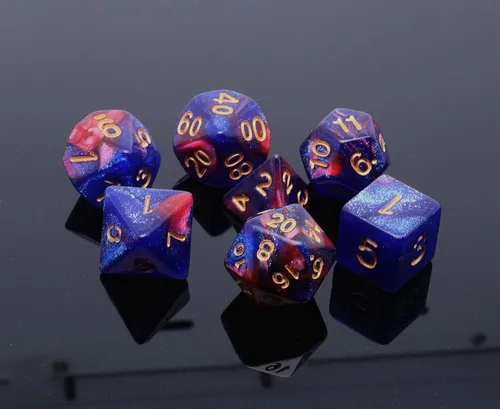 Miniatura 6 de Juego de dados DND de brillo azul y rojo para juegos de rol de Calabozos y Dragones, Warhammer, D&D, juegos de mesa, dados poliédricos Rojo mezclado
