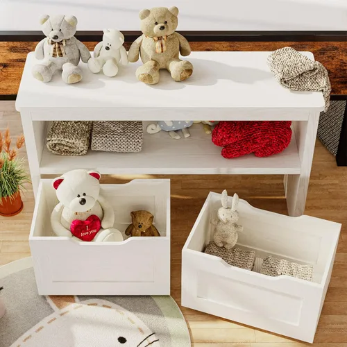 Miniatura 4 de IRONCK Organizador de almacenamiento de juguetes con cajones, caja de juguetes de piso con ruedas y estante abierto, baúl de almacenamiento