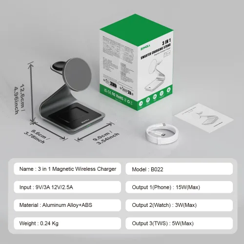 Miniatura 9 de Cargador inalámbrico para Samsung: Estación de carga inalámbrica magnética 3 en 1 para Samsung S26 S25 S24 Ultra S23 S22, soporte de muelle
