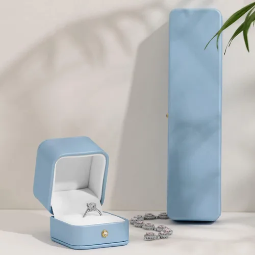 Miniatura 2 de Oirlv Elegante caja de collar azul cielo, caja de presentación de collar de terciopelo blanco interior de cadena larga pulsera collar estuche