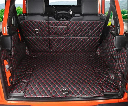 Miniatura 9 de Alfombrilla para maletero, alfombrilla de respaldo+panel de ambos lados para Jeep Wrangler Rubicon 2018-2021-Actual (4dr con subwoofer) XPE Leather