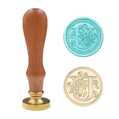 Miniatura 18 de Sello de cera medieval tradicional del alfabeto inicial, cabeza de latón, mango de madera, sellos de letras para tarjeta/sobre/regalo - (Letra W)