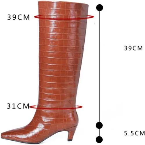 Miniatura 7 de Vertundy Botas altas hasta la rodilla para mujer, tacón bajo, pantorrilla ancha, botas altas con punta cuadrada, botines clásicos de cocodrilo