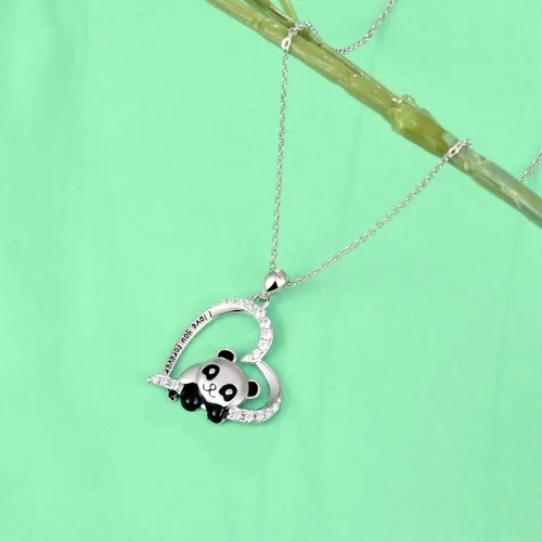 Miniatura 3 de ACJNA 925 Sterling Silver Panda Bear Necklace Bamboo Heart Pendant Engraved I love You Forever Women Jewelry