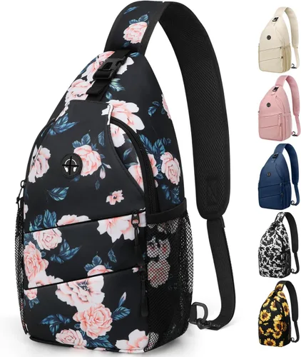 Miniatura 16 de Pritent Bolsos cruzados para mujeres y hombres, mochila de moda, bolsa casual para el pecho con correa de hombro convertible Negro