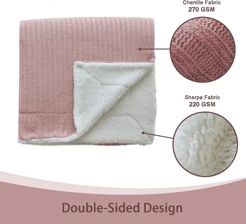 Miniatura 5 de FY FIBER HOUSE Manta de forro polar, gruesa y sherpa, suaves y acogedoras, de felpilla, para sofá, 50 x 60 pulgadas, color rosa polvoriento
