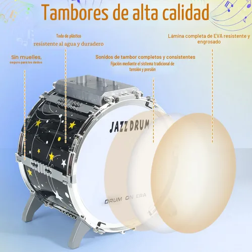 Miniatura 4 de Juego de batería para niños pequeños de 1 a 3 años, batería de jazz mejorada para niños, juguetes de instrumentos musicales y luces y todo plástico