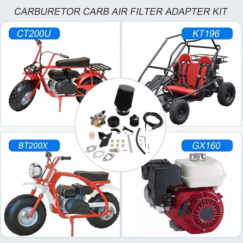 Miniatura 4 de Carburador carburador adaptador de filtro de aire Jet Kit de reemplazo mejorado de alto rendimiento para Coleman CT200U CT200U-EX BT200X GX160 Negro