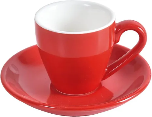 Taza de café espresso de porcelana ionEgg con platillo, taza de café expreso, 80ml/2.7Oz, color rojo..