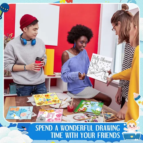 Miniatura 5 de Honoson Juego de 6 piezas de pintura de lienzo de contorno predibujado de 6 pulgadas con imágenes para adultos, juego de tableros de arte de lienzo