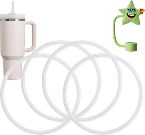 Junta de tapa de repuesto para vasos Stanley de 40 onzas, 4 sellos y 1 tapa con popote, sello de silicona sin BPA para Adventure Quencher H2.0