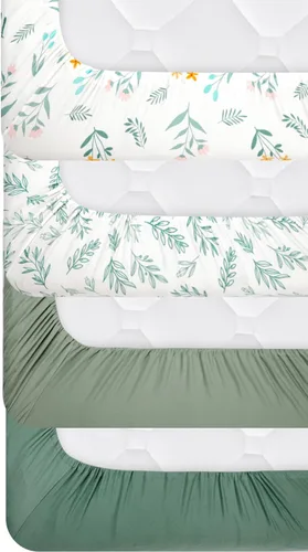 Miniatura 8 de Paquete de 4 sábanas bajeras de color verde salvia, transpirables, neutrales, unisex, para niños o niñas, con diseño de hojas y flores, sábana